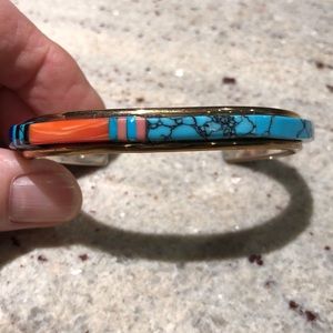 Sterling silver genuine turquoise, coral snowflake obsidian, and lapis cuff
